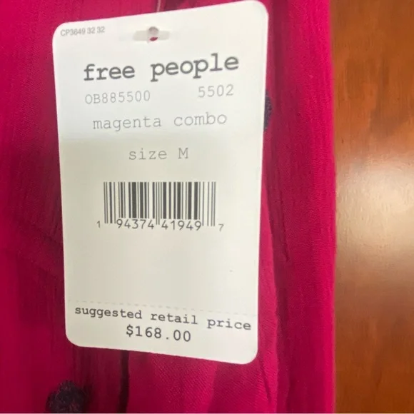 Free People Magenta Combo Embroidered V-Neck 3/4 Sleeve Maxi Dress Medium M - Picture 5 of 6